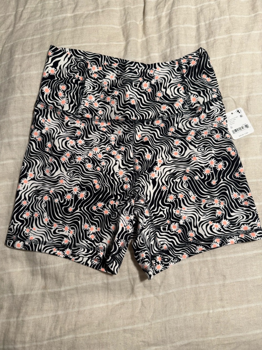 Free People Black & White Swirl Bike Shorts with Pink Floral Accents - Picture 8 of 12